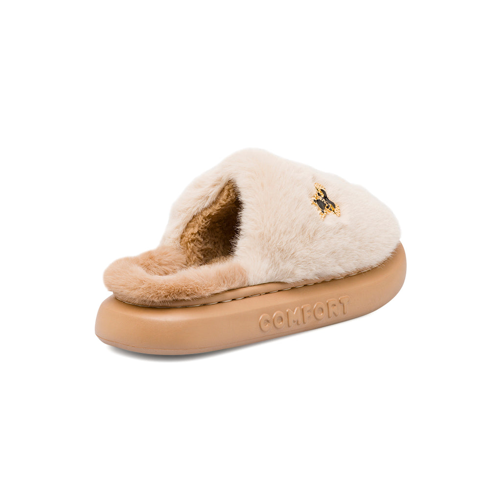 Pantofole da donna Superga beige in finta pelliccia con charm