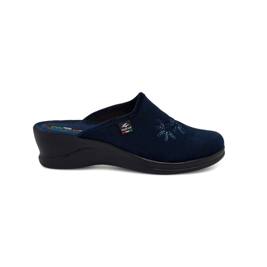 Pantofole sanitarie blu da donna con decorazione floreale Fly Flot