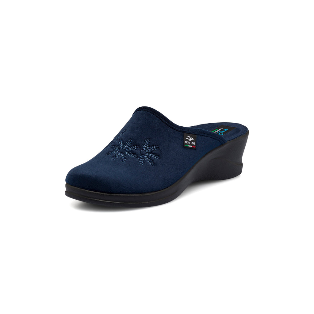 Pantofole sanitarie blu da donna con decorazione floreale Fly Flot
