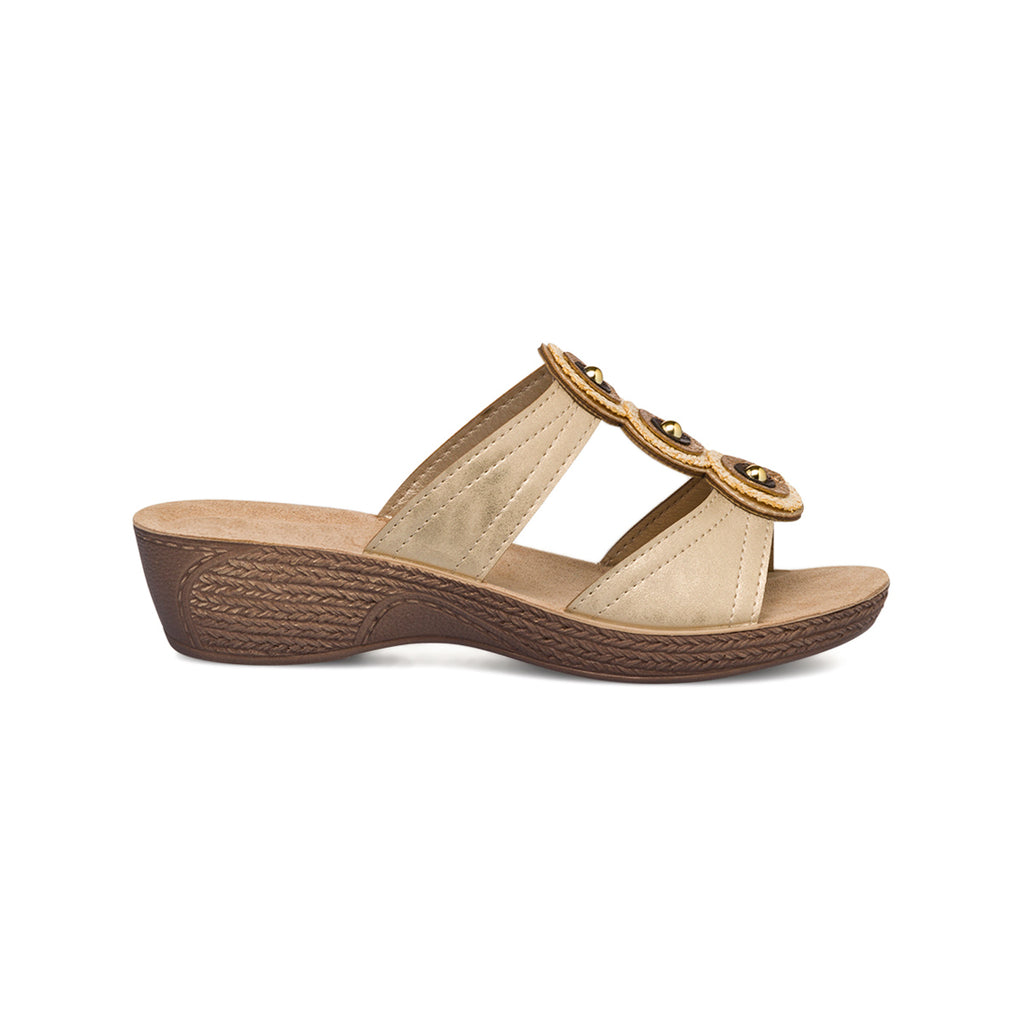 Ciabatte doppia fascia beige da donna con cerchi e strass Inblu