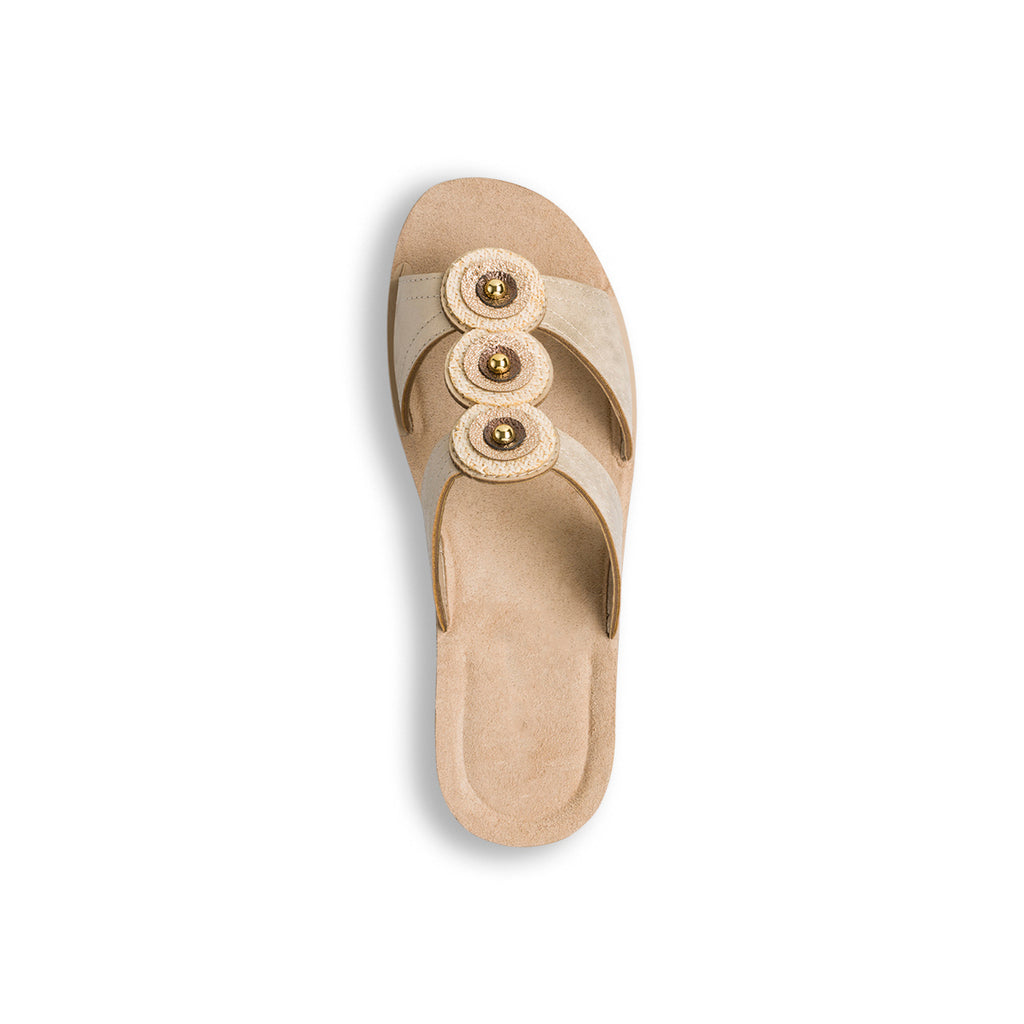 Ciabatte doppia fascia beige da donna con cerchi e strass Inblu