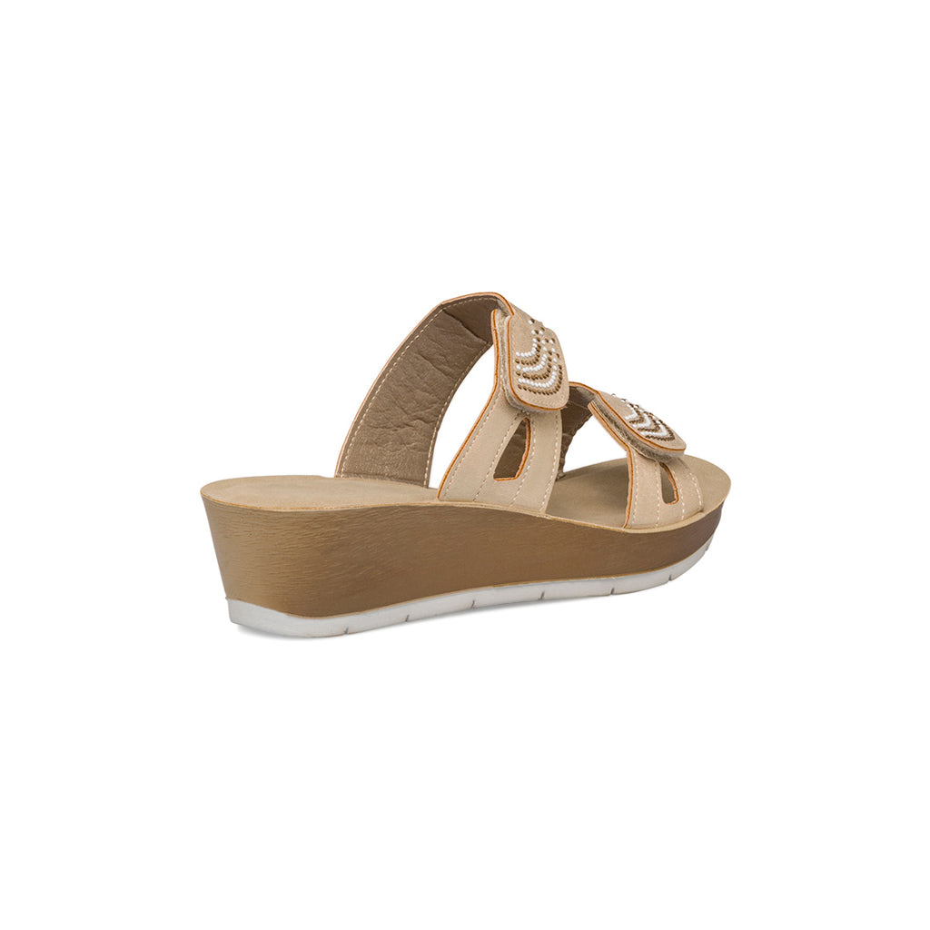 Ciabatte doppia fascia beige da donna con velcro e strass InBlu
