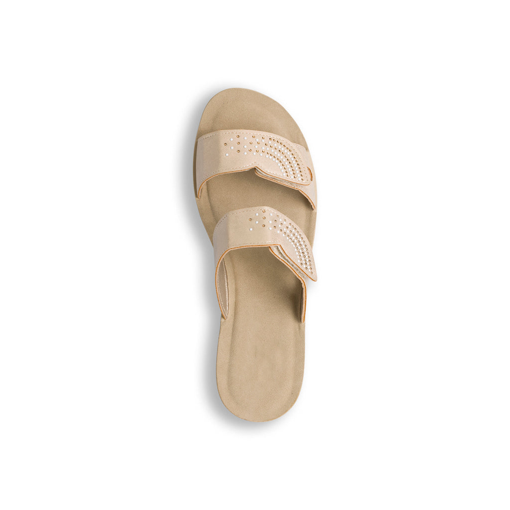 Ciabatte doppia fascia beige da donna con velcro e strass InBlu