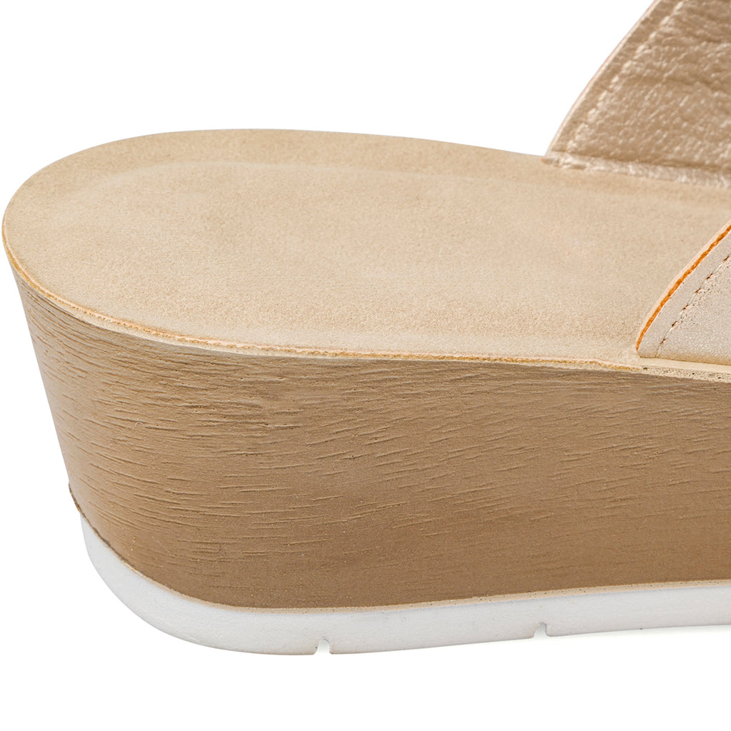 Ciabatte doppia fascia beige da donna con velcro e strass InBlu