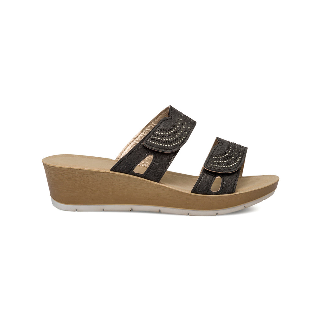 Ciabatte doppia fascia nere da donna con velcro e strass Inblu