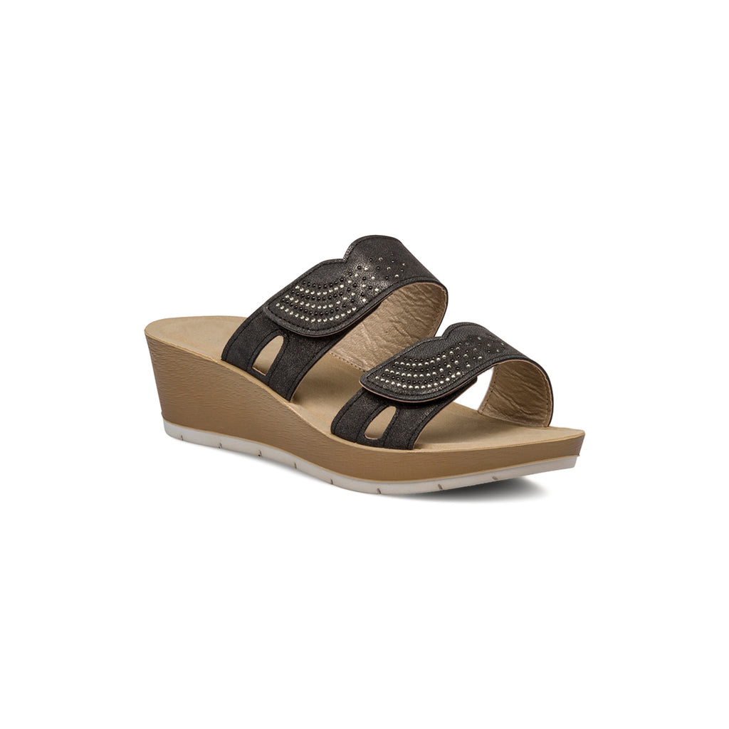 Ciabatte doppia fascia nere da donna con velcro e strass Inblu