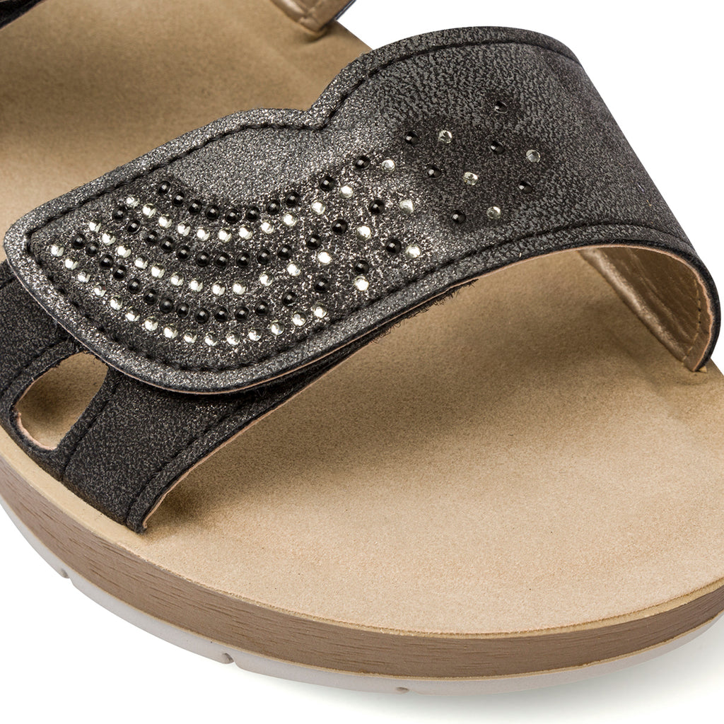 Ciabatte doppia fascia nere da donna con velcro e strass Inblu