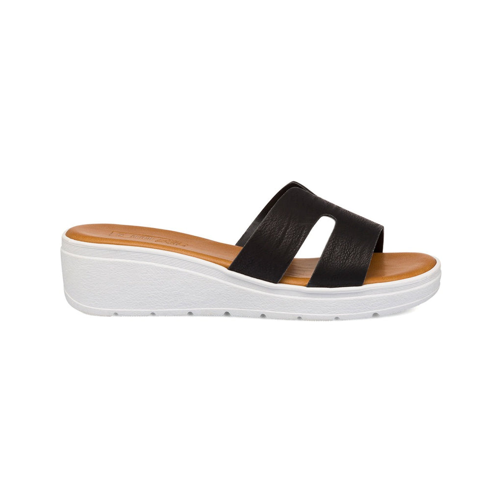 Ciabatte da donna con zeppa nere e bianche 5 cm Té Verde