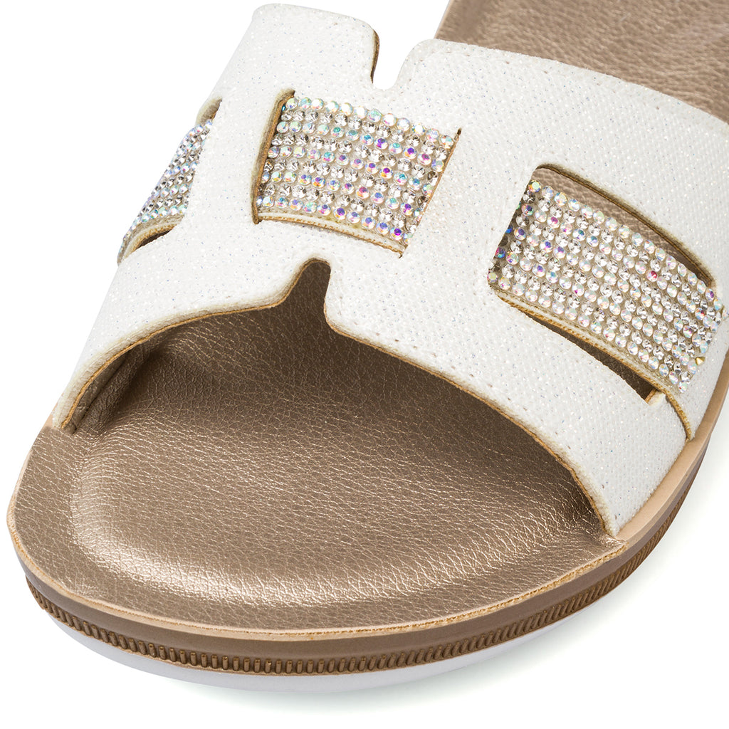 Ciabatte da donna bianche e oro con fascetta in strass Inblu