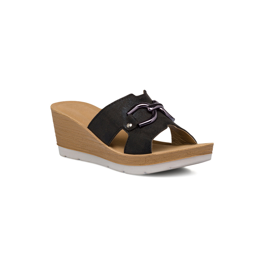 Ciabatte nere da donna con zeppa e morsetto Inblu