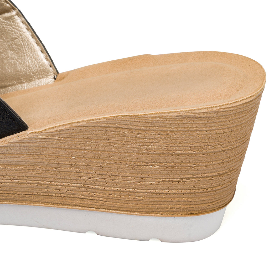 Ciabatte nere da donna con zeppa e morsetto Inblu