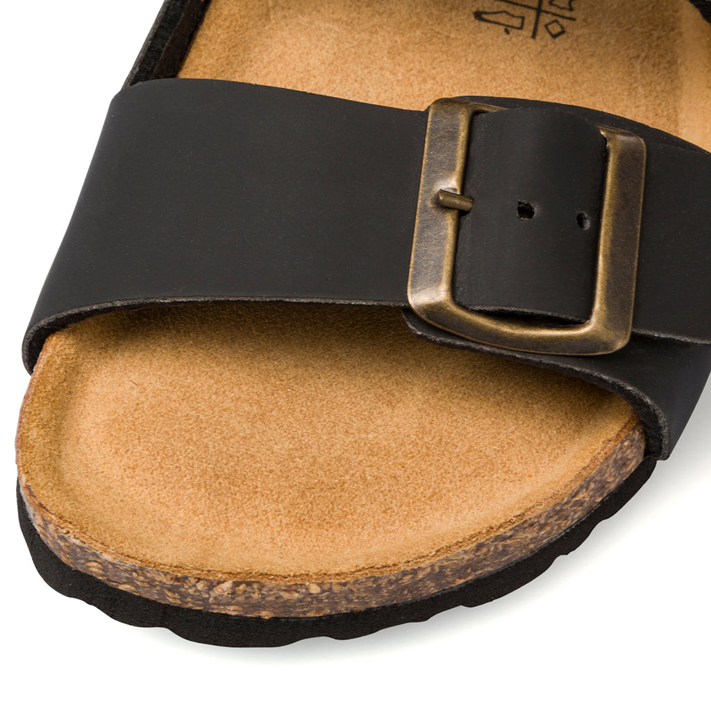 Ciabatte da donna nere con sottopiede in pelle e doppia fibbia Italia Trend Sabina