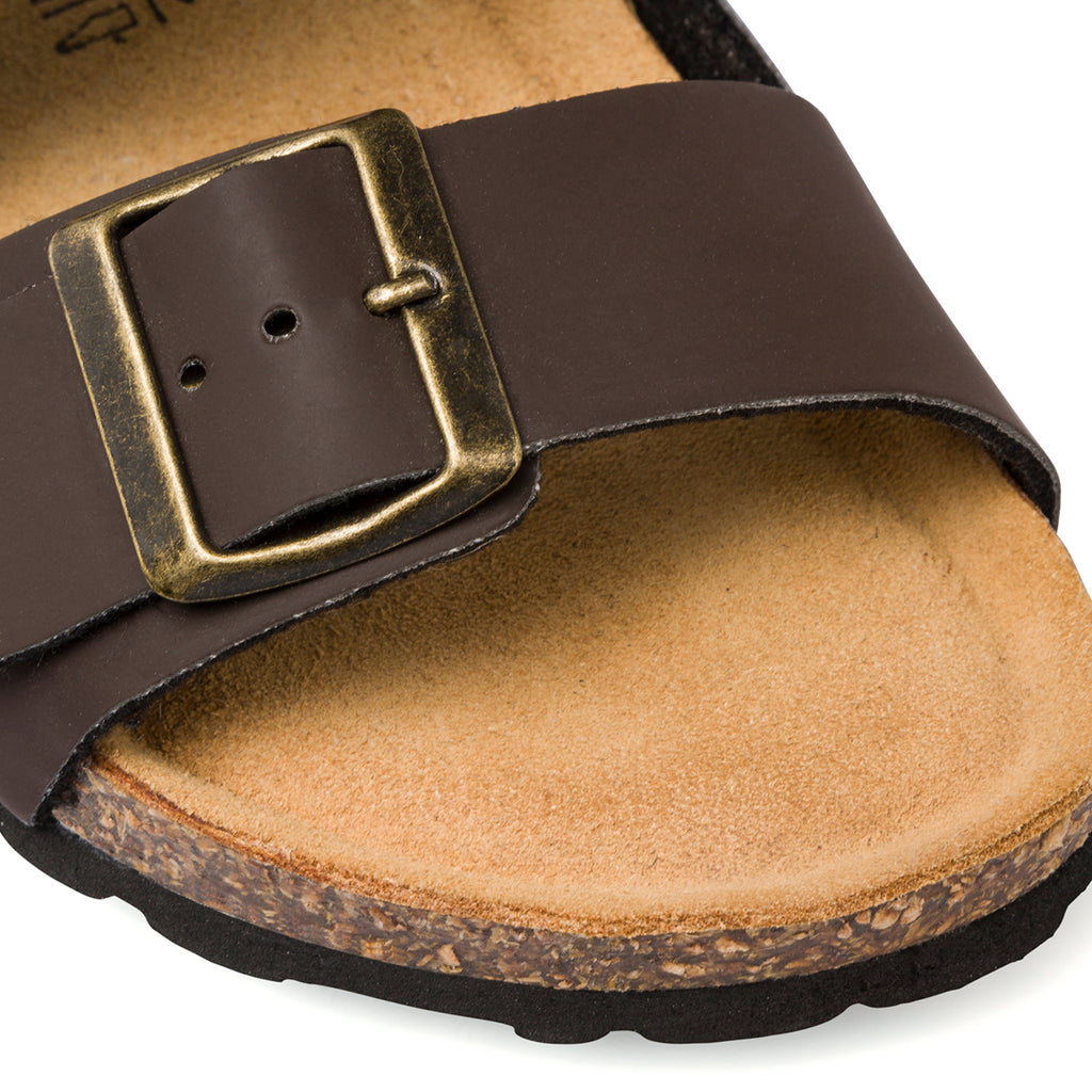 Ciabatte da Donna Marrone con sottopiede in Pelle e doppia fibbia Italia Trend Sabina