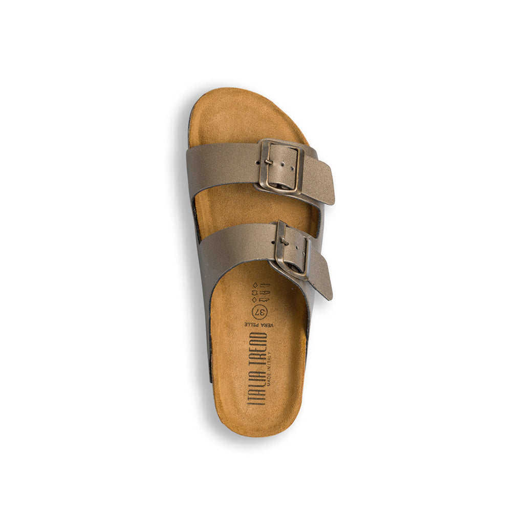 Ciabatte da donna bronzo con sottopiede in pelle e doppia fibbia Italia Trend Sabina
