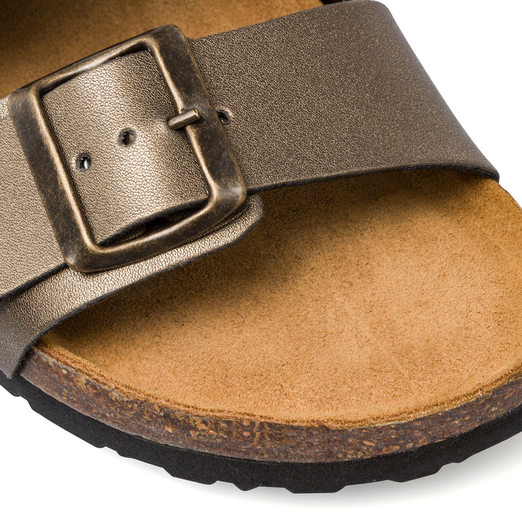 Ciabatte da donna bronzo con sottopiede in pelle e doppia fibbia Italia Trend Sabina