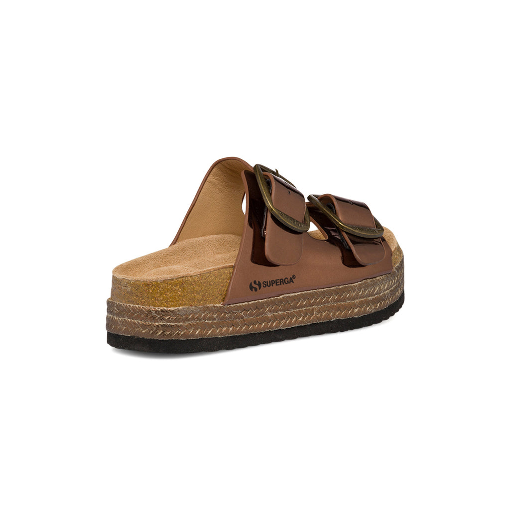 Ciabatte da Donna Marroni effetto metallizzato e Lucido con fibbie Superga
