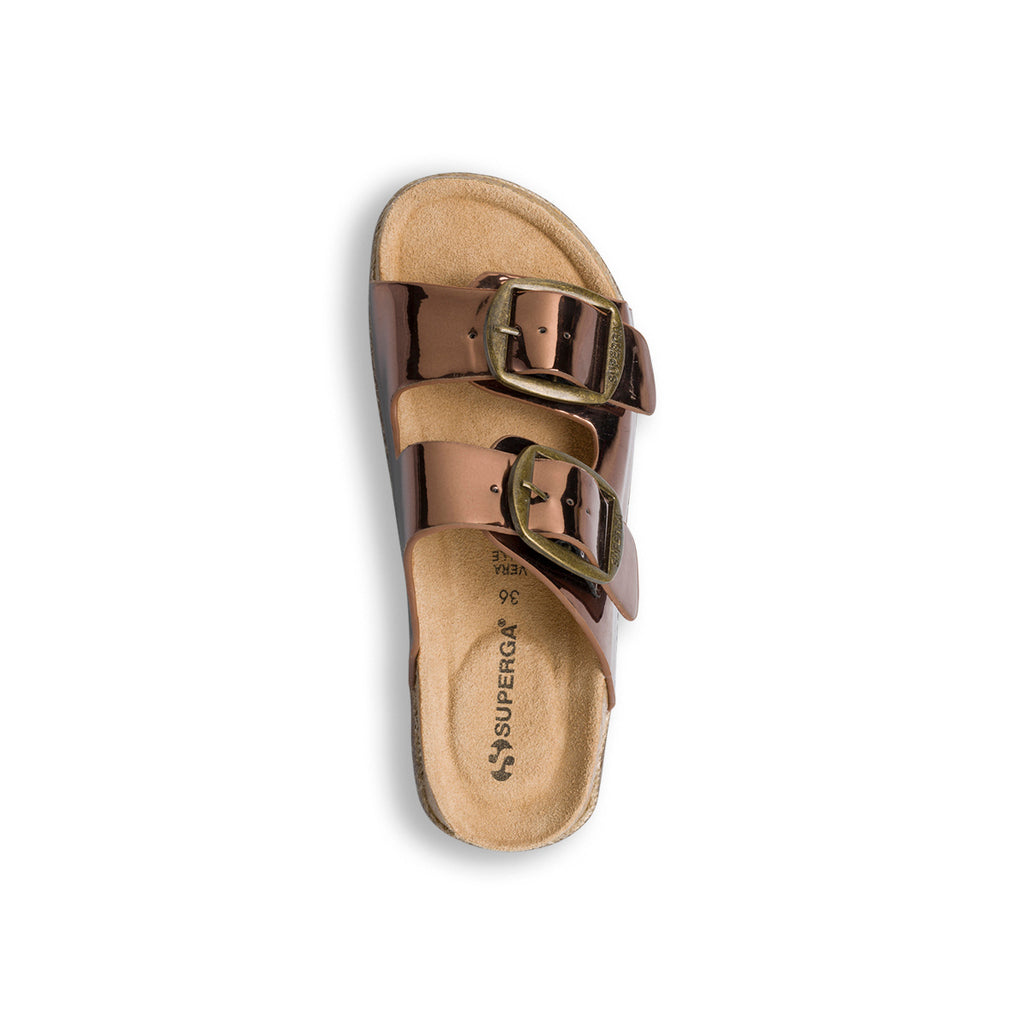 Ciabatte da Donna Marroni effetto metallizzato e Lucido con fibbie Superga