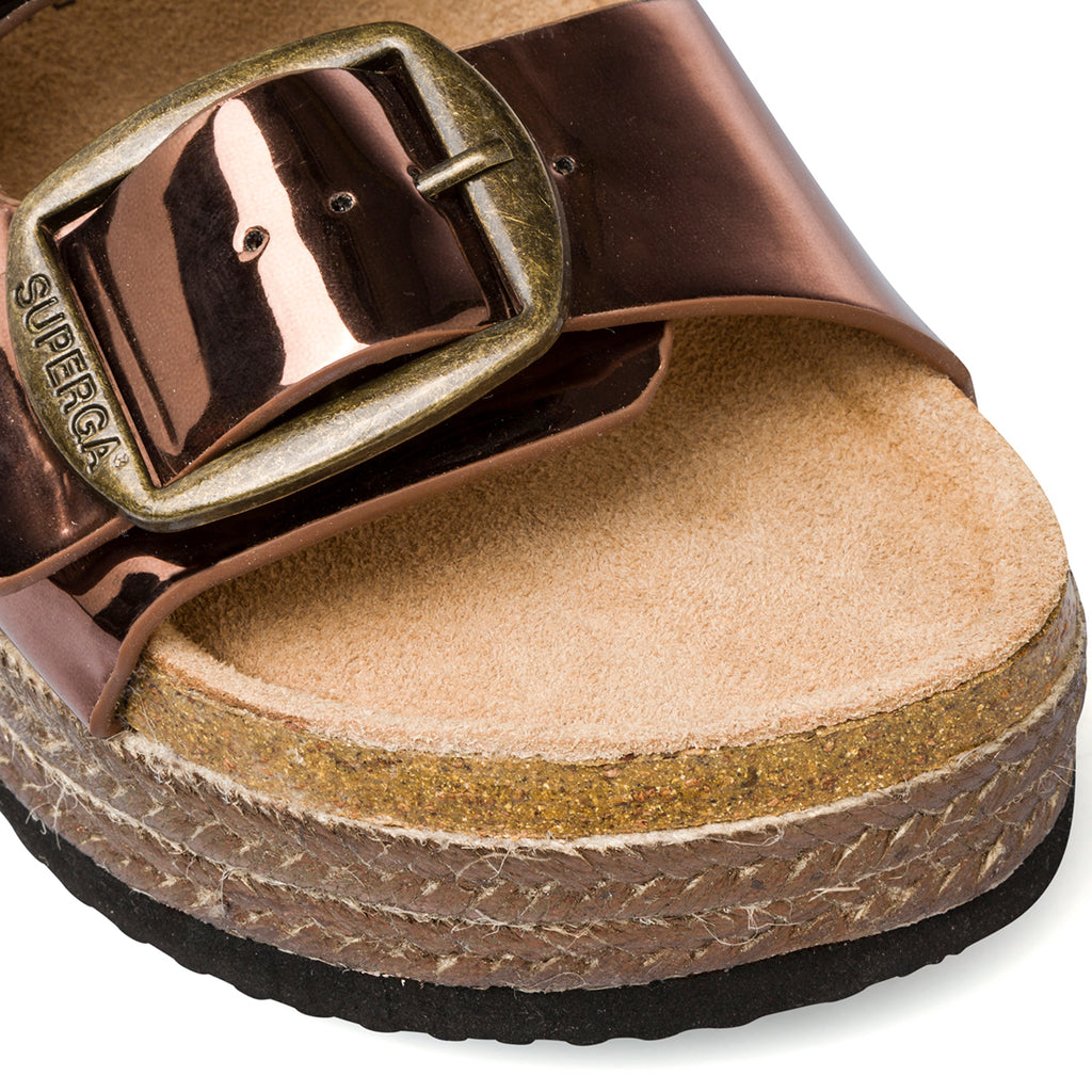 Ciabatte da Donna Marroni effetto metallizzato e Lucido con fibbie Superga