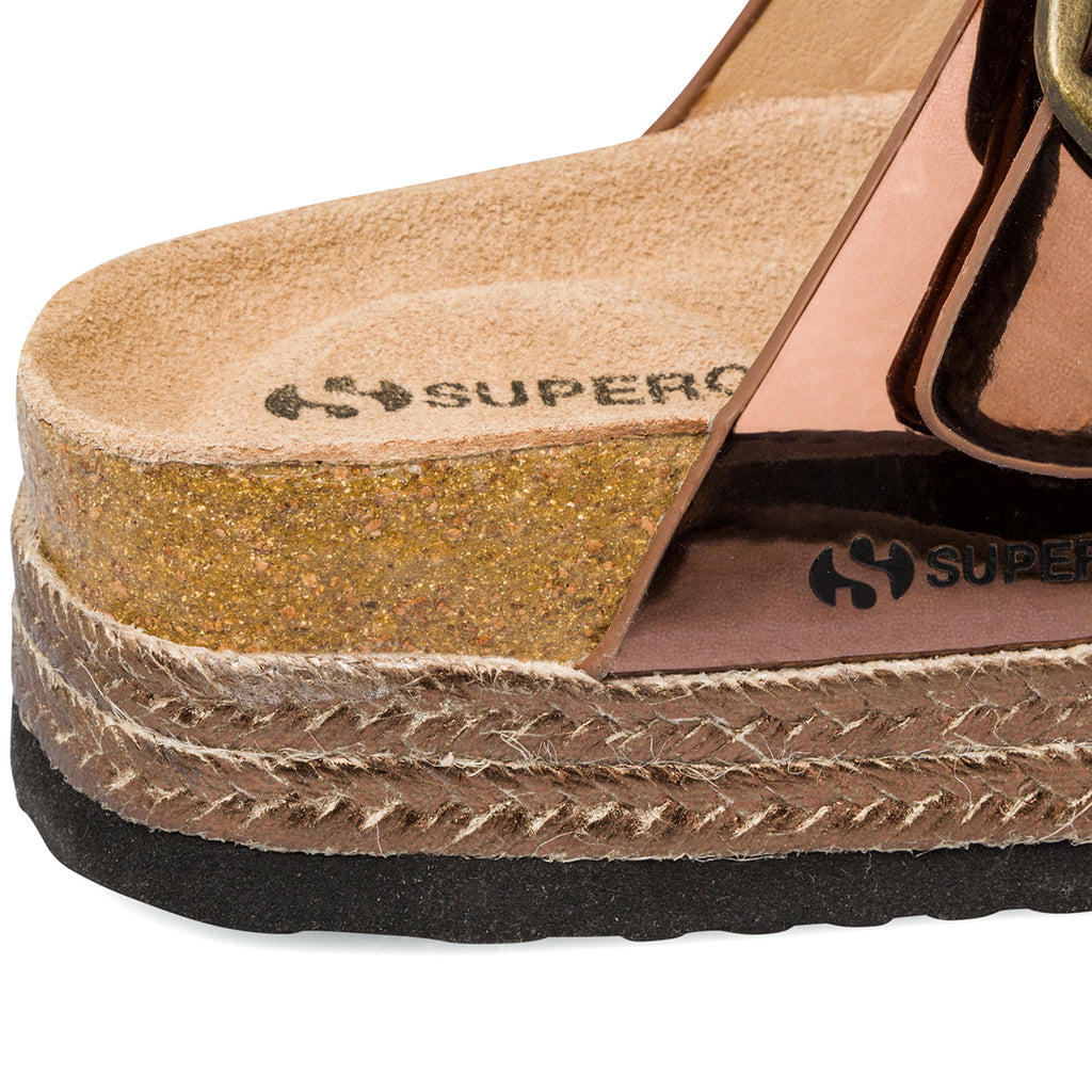 Ciabatte da Donna Marroni effetto metallizzato e Lucido con fibbie Superga