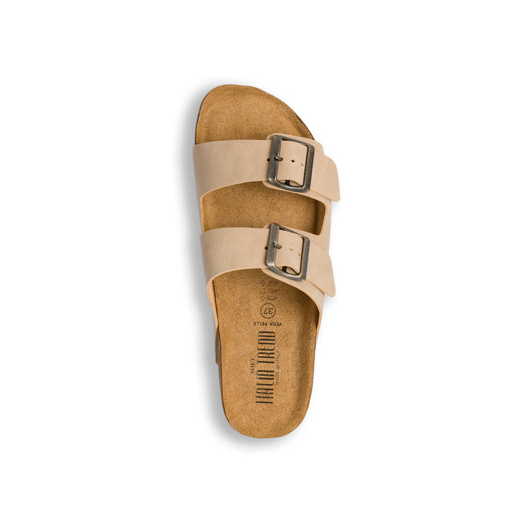 Sandali beige da donna con doppio cinturino e fibbia Italia Trend