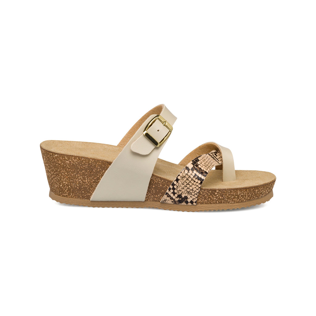 Ciabatte infradito da donna beige con dettaglio effetto pitonato Stilrosa