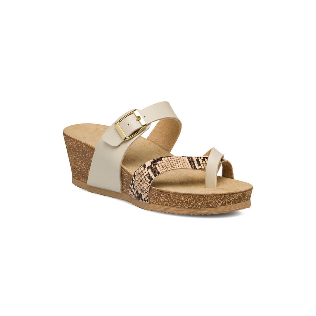 Ciabatte infradito da donna beige con dettaglio effetto pitonato Stilrosa