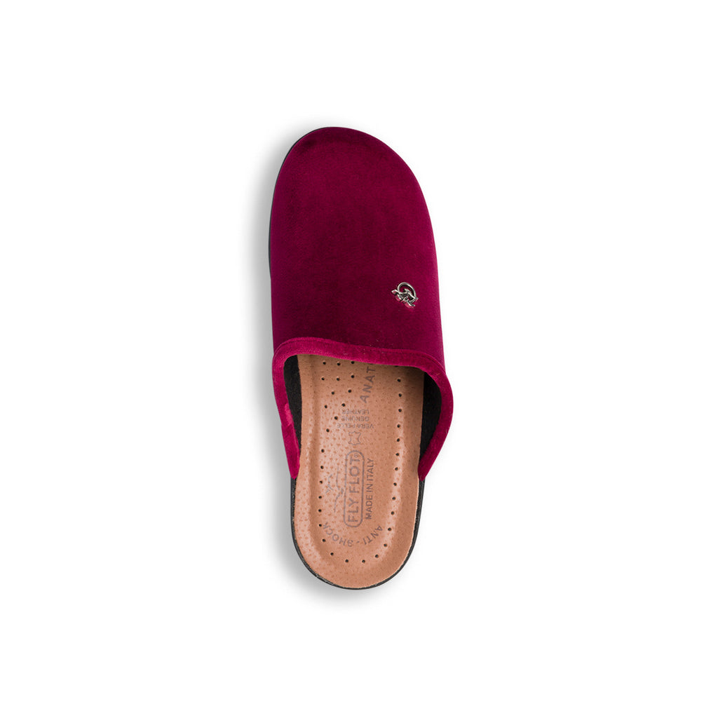 Pantofole bordeaux da Donna in pelle effetto velluto Fly Flot