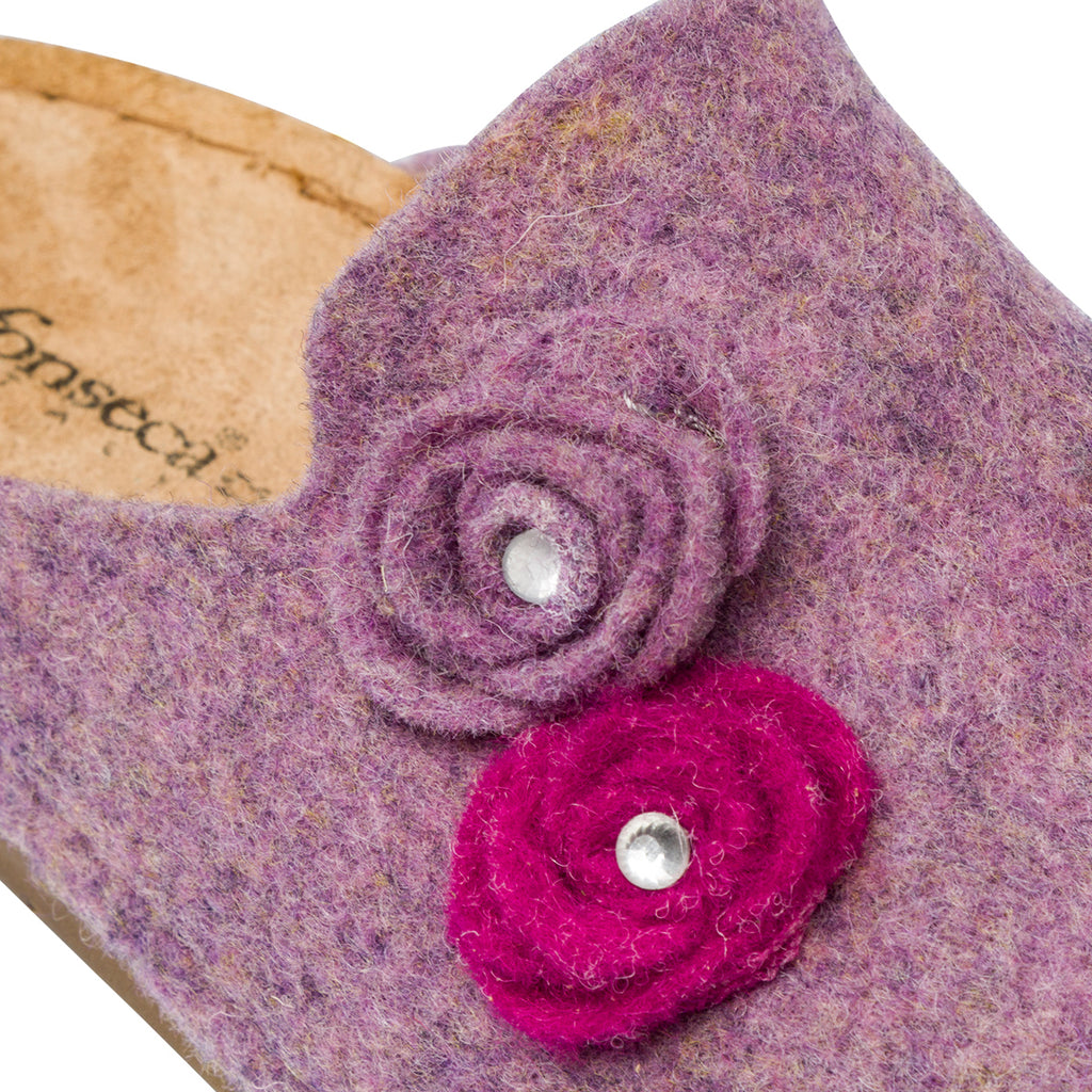Ciabatte da Donna lilla con fiori in feltro De Fonseca