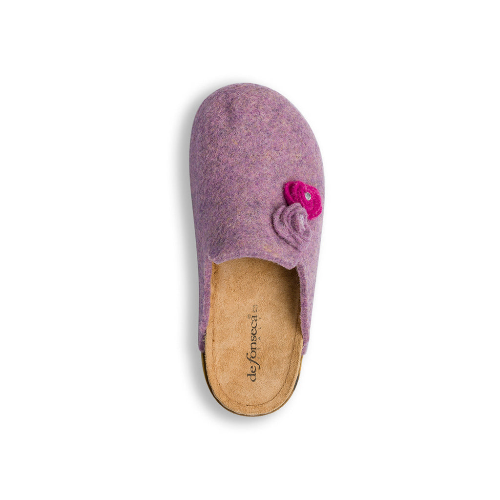 Ciabatte da Donna lilla con fiori in feltro De Fonseca