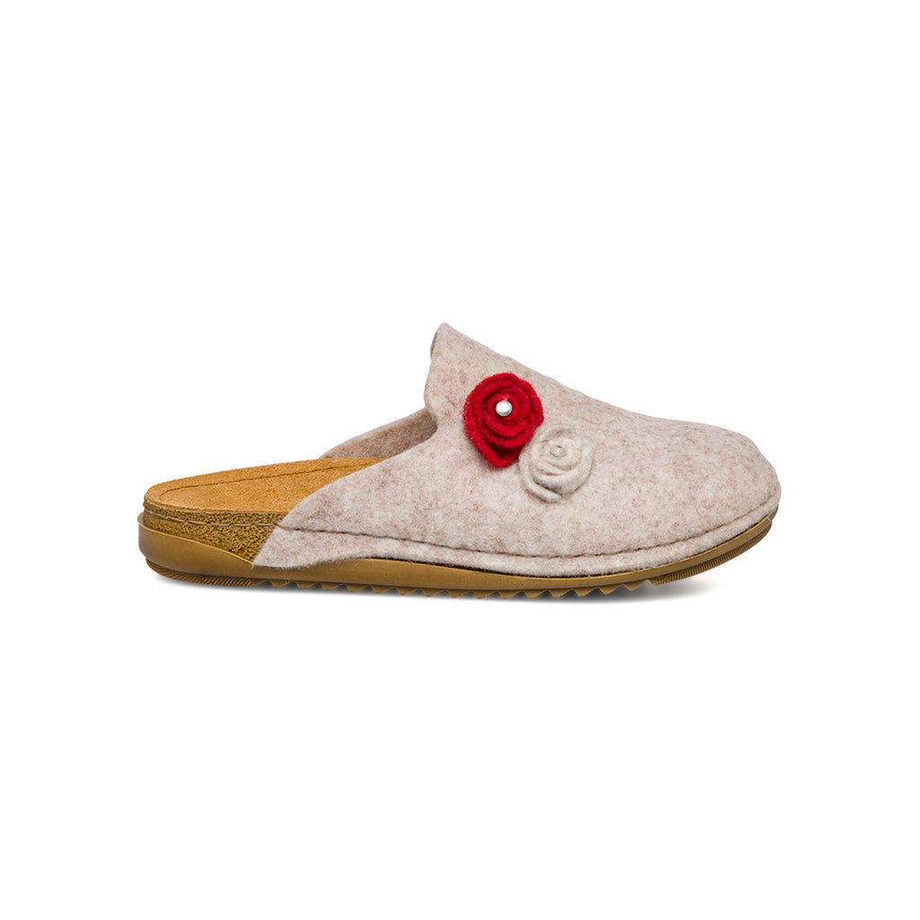 Ciabatte beige in feltro da Donna con fiori De Fonseca