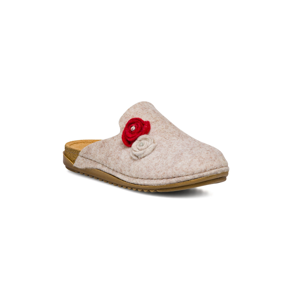 Ciabatte beige in feltro da Donna con fiori De Fonseca