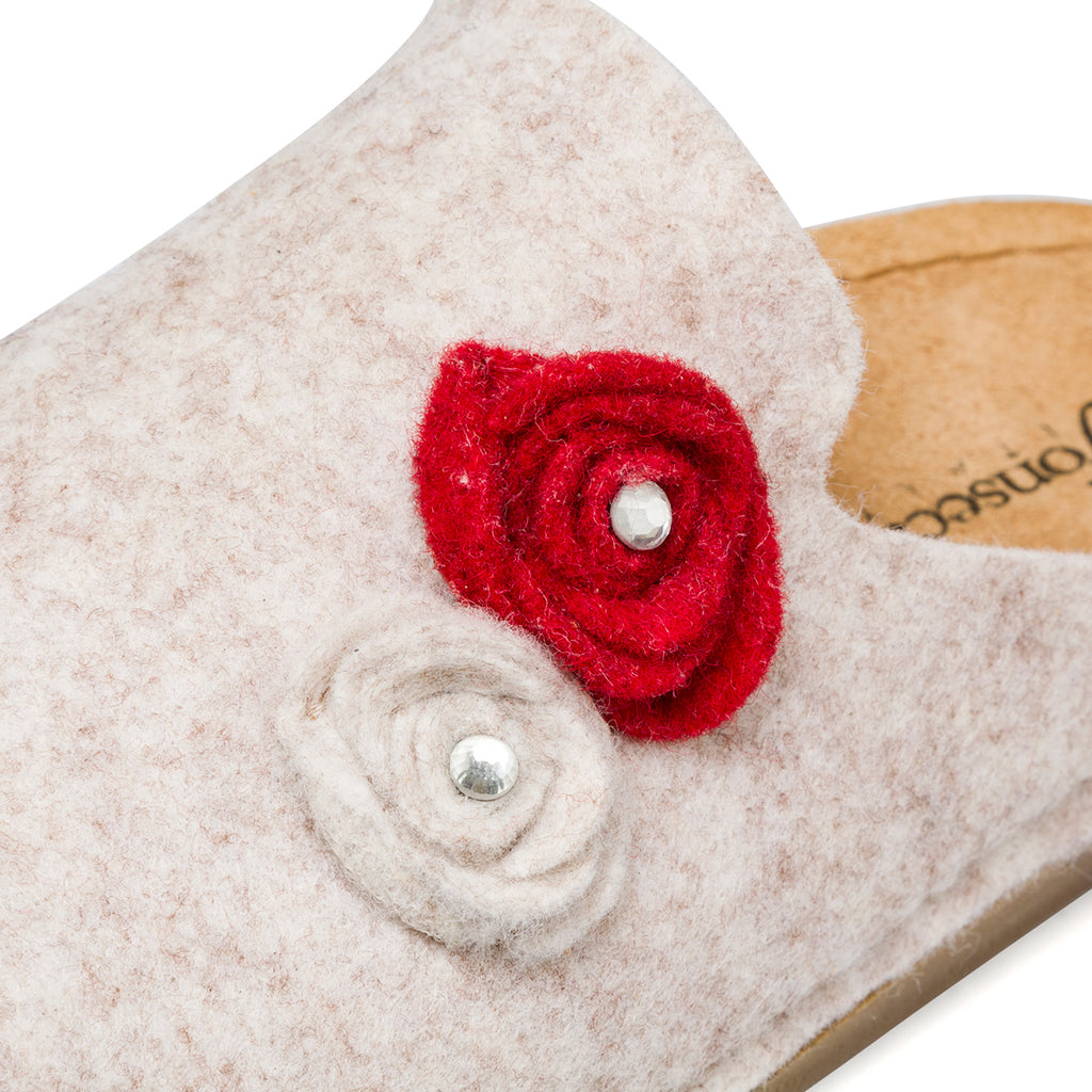 Ciabatte beige in feltro da Donna con fiori De Fonseca