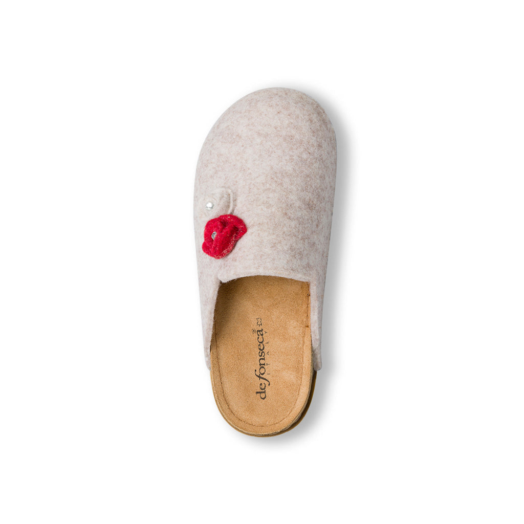 Ciabatte beige in feltro da Donna con fiori De Fonseca