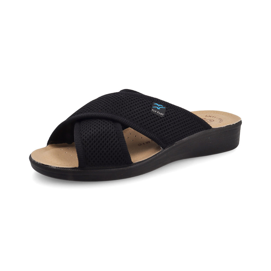 Ciabatte nere aperte con doppia fascia incrociata da Donna Fly Flot