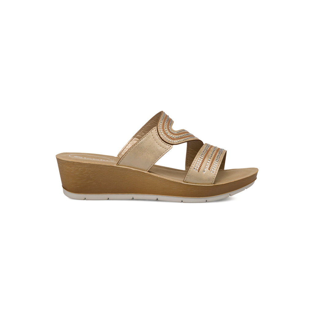 Ciabatte beige da Donna con zeppa e strass decorative Inblu