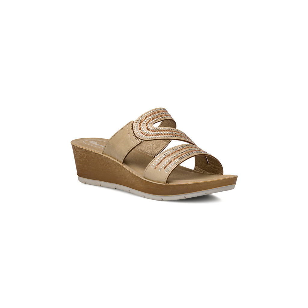 Ciabatte beige da Donna con zeppa e strass decorative Inblu