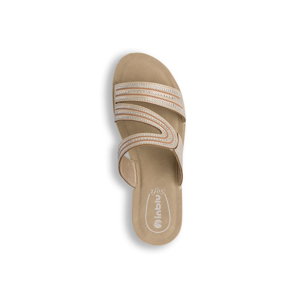 Ciabatte beige da Donna con zeppa e strass decorative Inblu