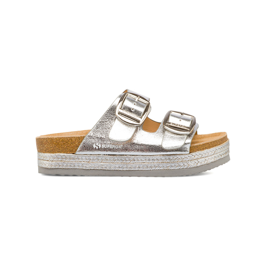 Ciabatte Argento da Donna con doppia Fibbia regolabile Superga