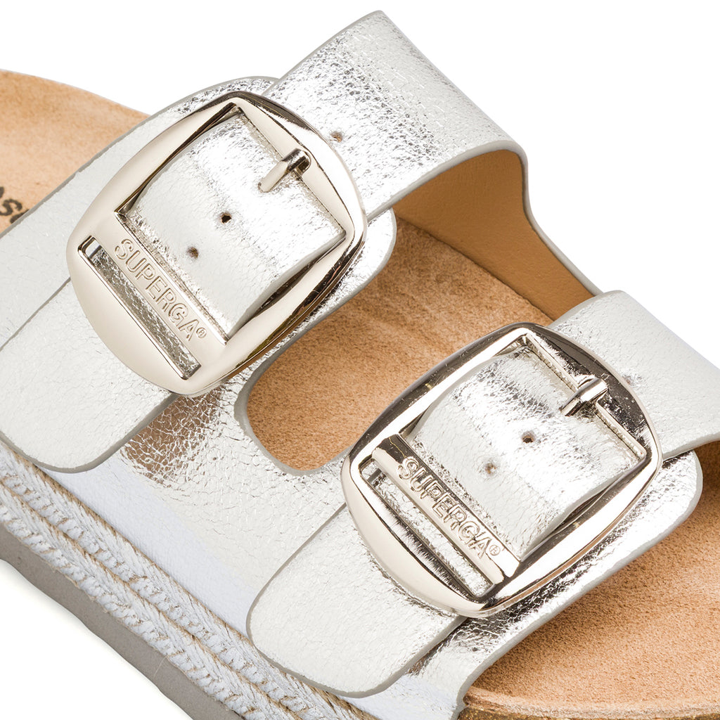 Ciabatte Argento da Donna con doppia Fibbia regolabile Superga