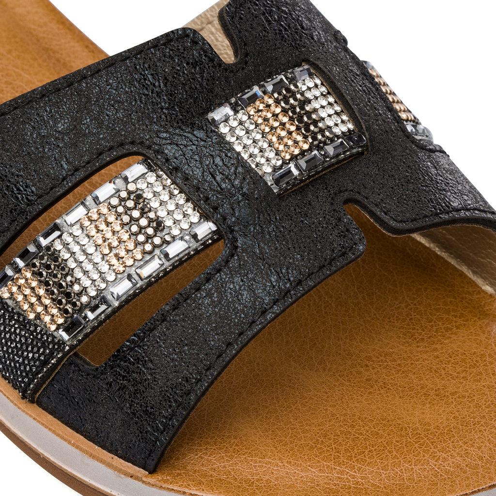 Ciabatte nere da Donna con dettaglio gioiello strass Inblu