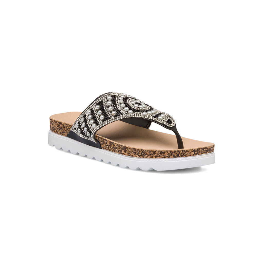 Ciabatte infradito nere da donna con dettagli gioiello Lora Ferres