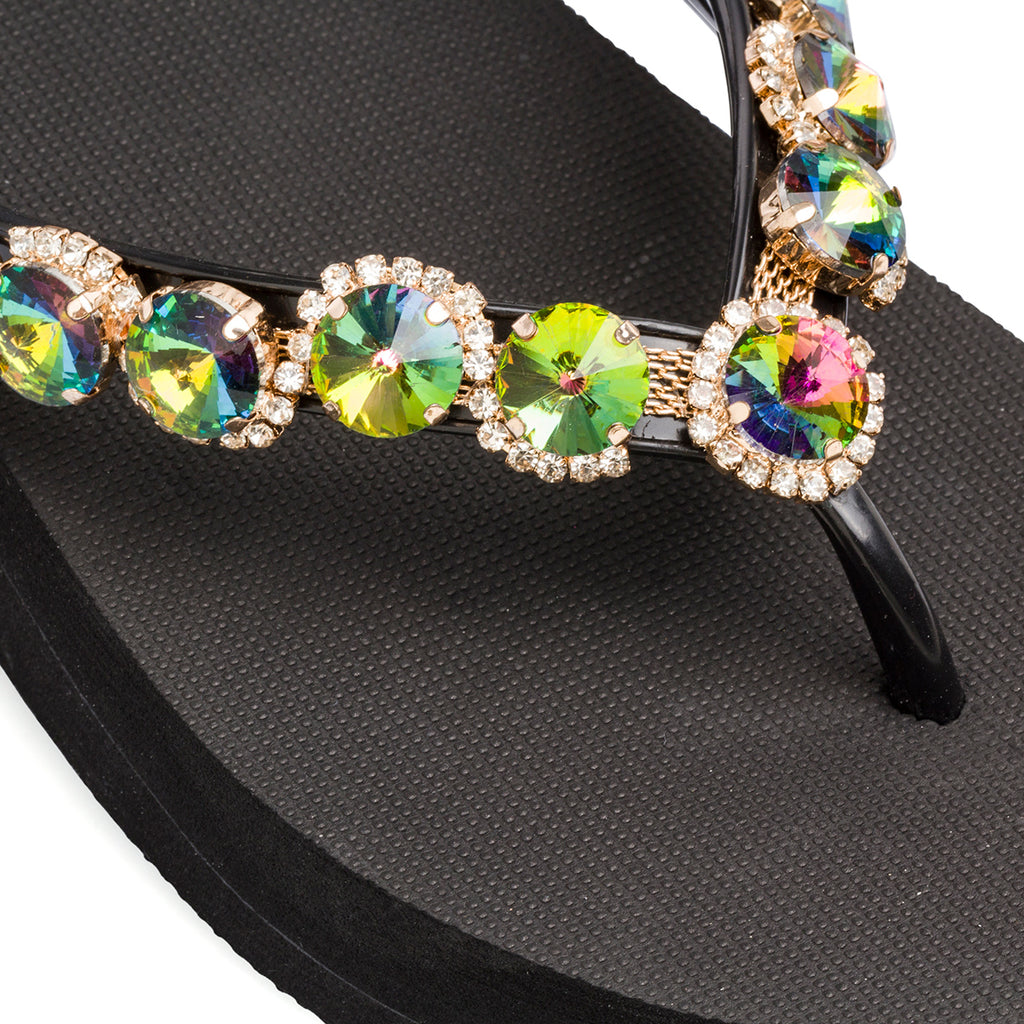 Ciabatte infradito nere da donna con decorazioni strass Lora Ferres