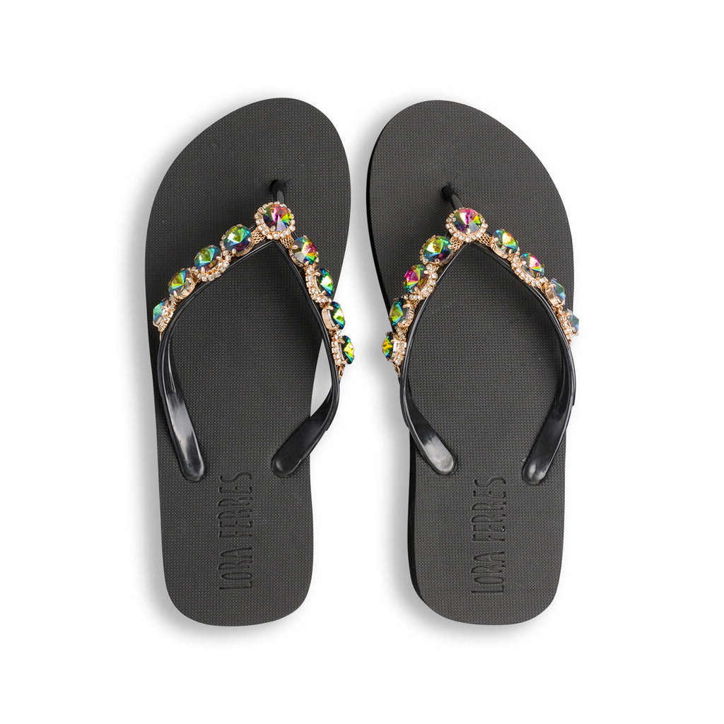 Ciabatte infradito nere da donna con decorazioni strass Lora Ferres