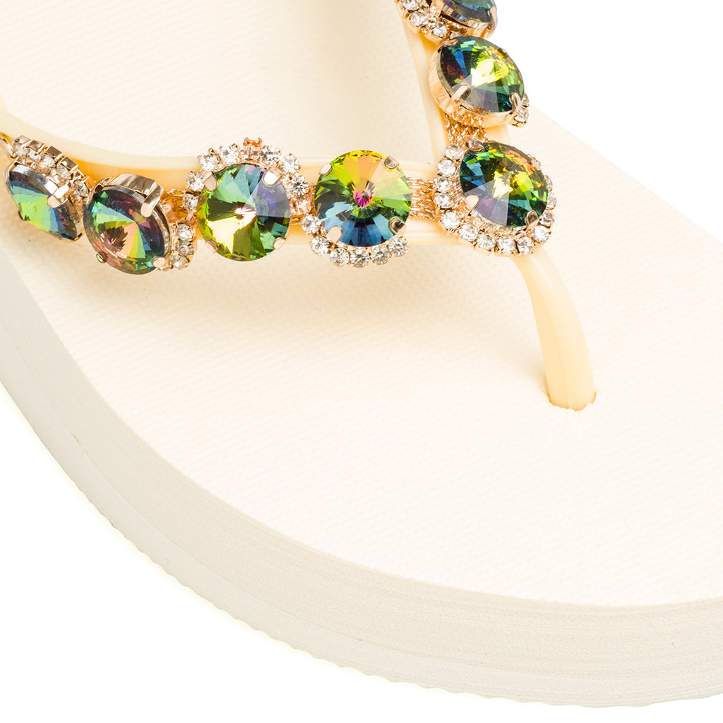 Ciabatte infradito beige da donna con decorazioni strass Lora Ferres