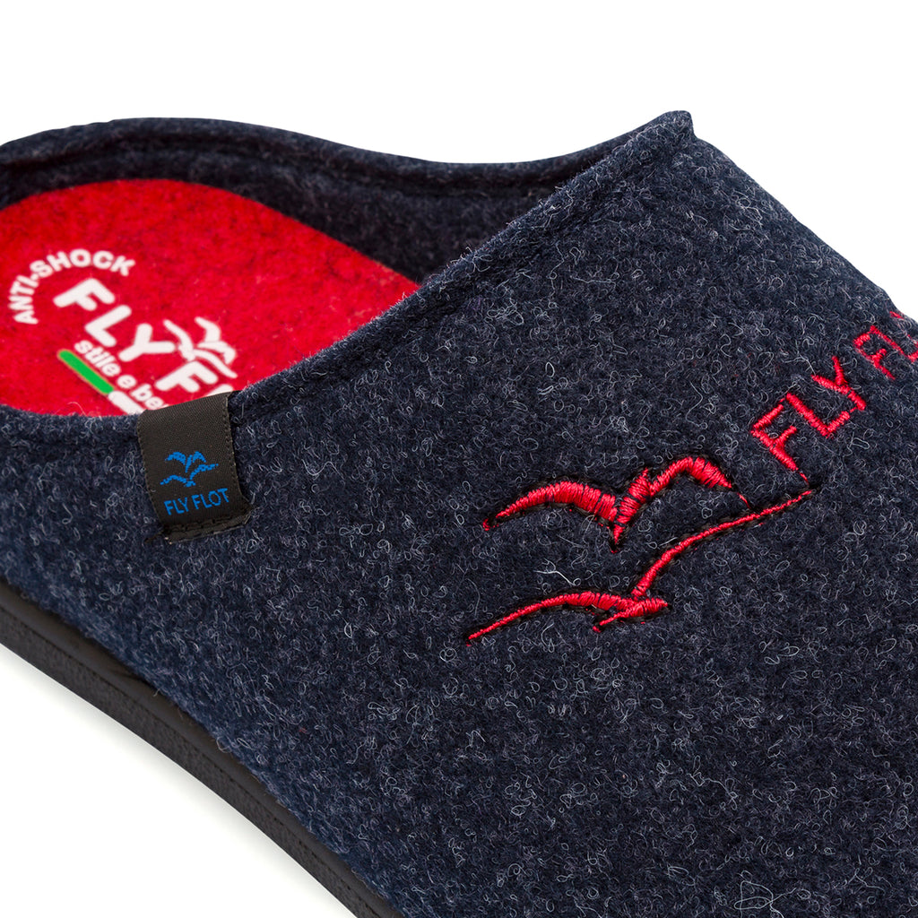 Ciabatte da uomo blu in tessuto con dettagli rossi Fly Flot