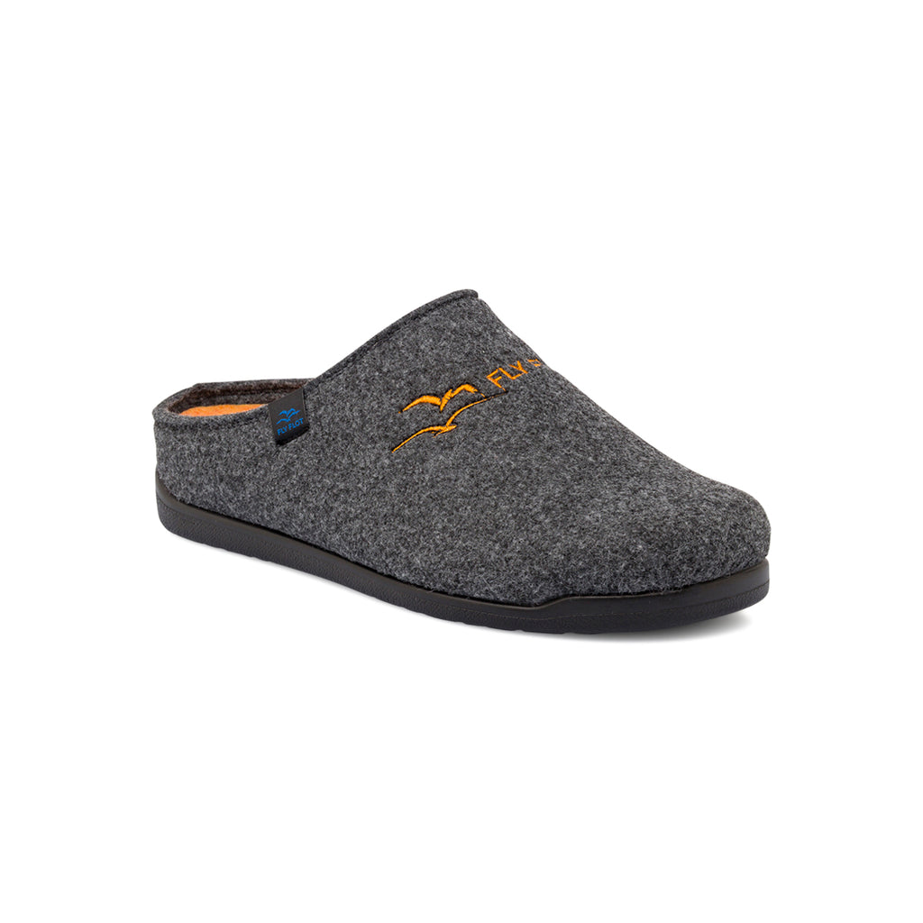 Ciabatte da uomo grigie in tessuto con ricami arancio Fly Flot