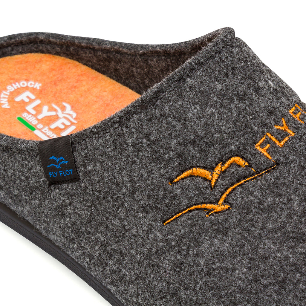 Ciabatte da uomo grigie in tessuto con ricami arancio Fly Flot