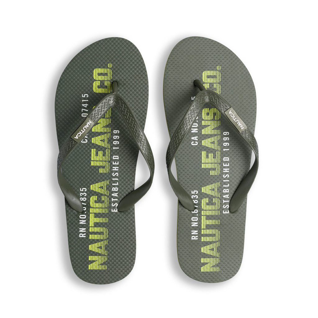 Ciabatte infradito da uomo verde militare con logo e dettagli bianchi e giallo lime Nautica Jeans