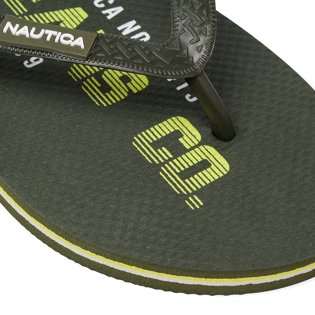 Ciabatte infradito da uomo verde militare con logo e dettagli bianchi e giallo lime Nautica Jeans