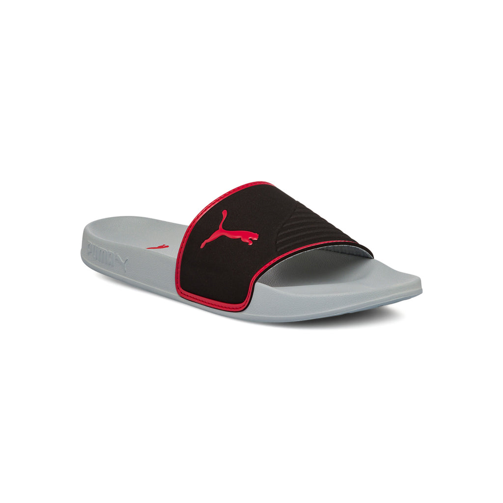 Ciabatte da uomo nere grigie e rosse con logo Puma Leadcat
